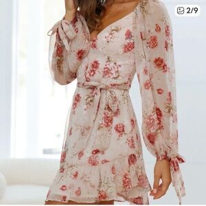Hello Molly Blush Cream Pink Romantic Floral Chiffon Mini Dress Size 4
